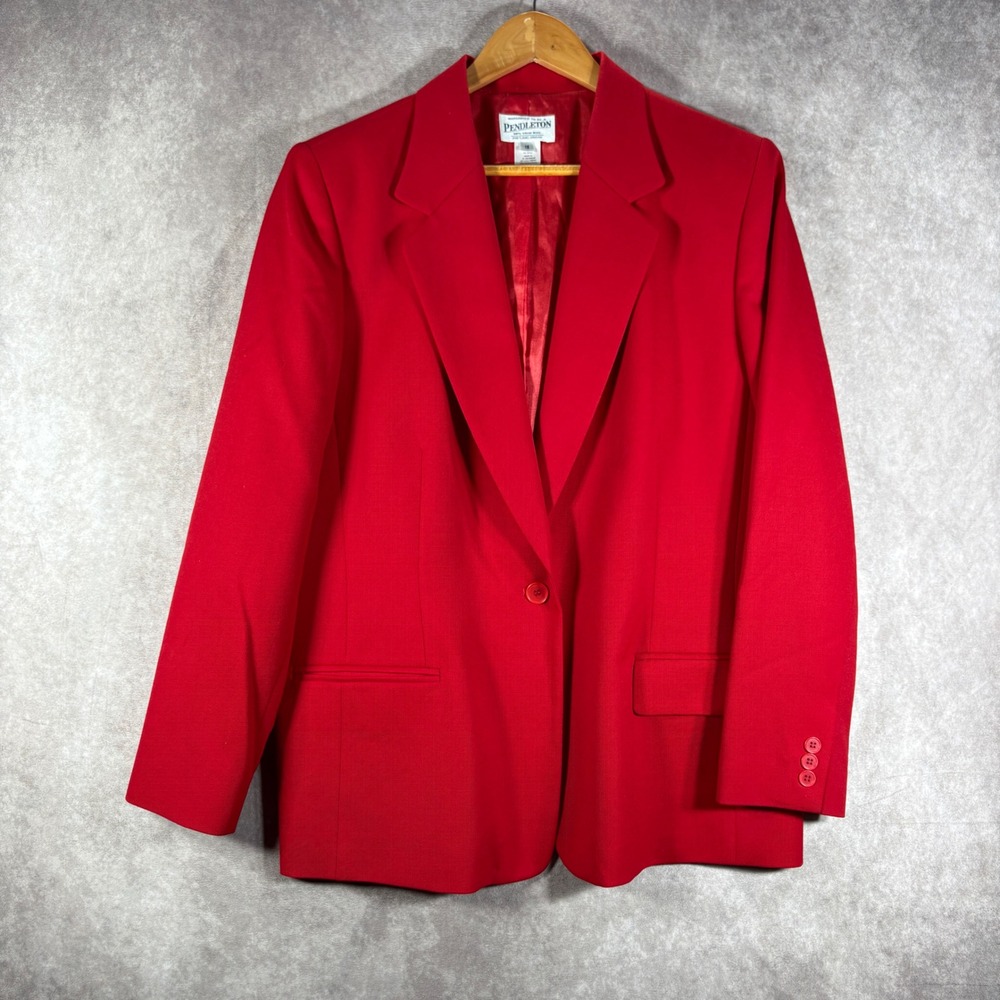 Pendleton Blazer Women 16 Red Virgin Wool Single Button Professional Classic